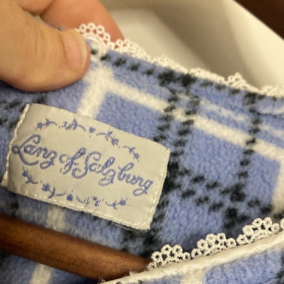 Lanz of Salzburg Nightgown Womens Medium Blue White Plaid Fleece PJs Pockets - Picture 10 of 13